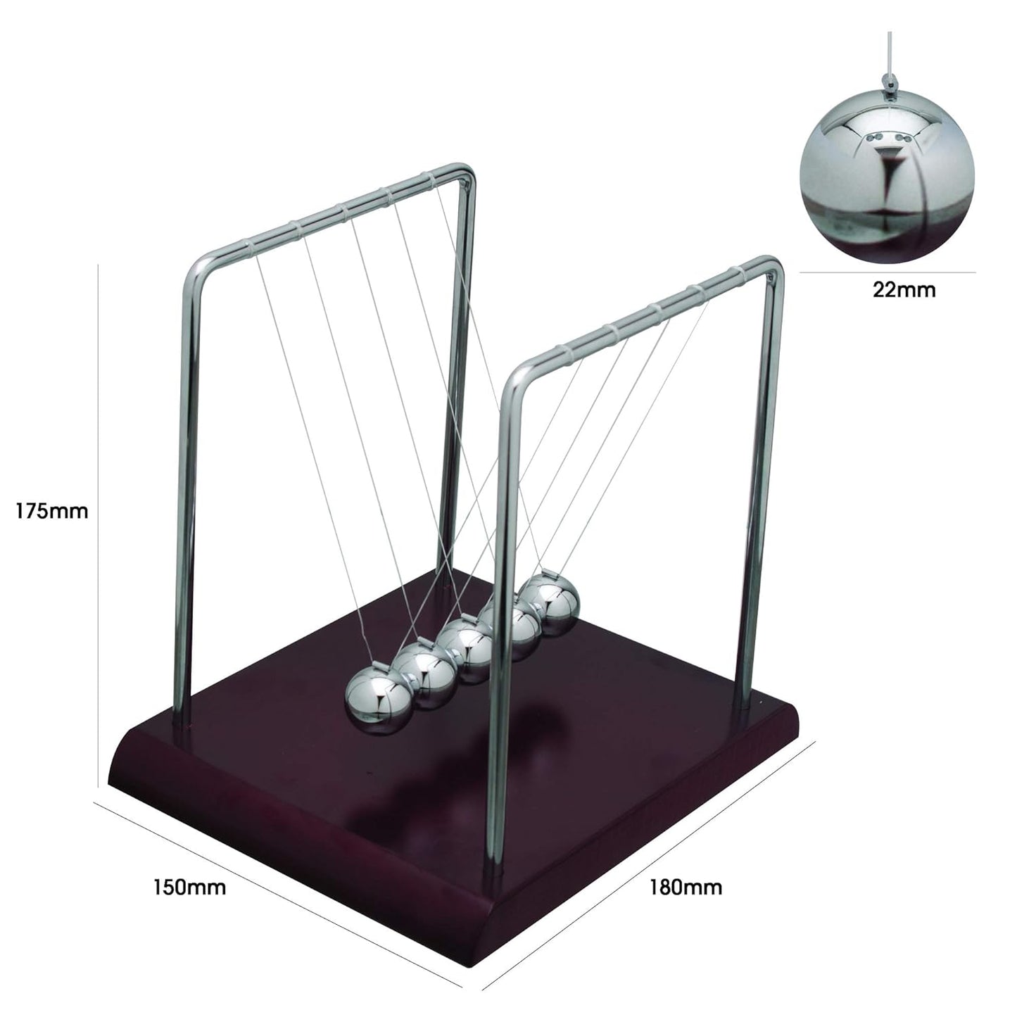 EISCO Newton's Cradle Desk Toy | Pendulum Balls Physics Experiment Set | Collision Ball | Wooden Base | Decor, Stress Relief & Educational Gift for Kids & Adults | 5 Steel Balls