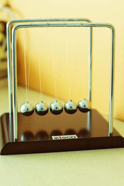 EISCO Newton's Cradle Desk Toy | Pendulum Balls Physics Experiment Set | Collision Ball | Wooden Base | Decor, Stress Relief & Educational Gift for Kids & Adults | 5 Steel Balls