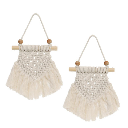 LABZIO Macrame Wall Hanging Set of 2 | Boho-Chic Woven Tapestry for Home Decor | Rustic Cotton Rope Art with Wooden Beads and Bamboo Stick | Perfect for Living Room, Bedroom