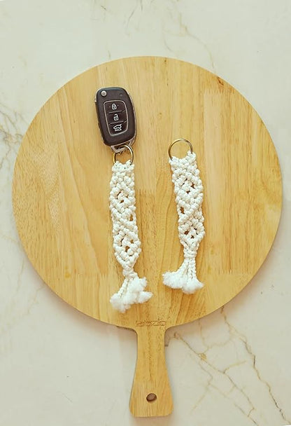 LABZIO Handmade Macrame Keychain with Tassels | Boho Style Key Ring for Bags | Keys | and Accessories | Durable Cotton Rope with Metal Ring | Ideal Gift for Women & Men (Set of 2)