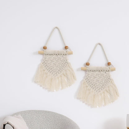 LABZIO Macrame Wall Hanging Set of 2 | Boho-Chic Woven Tapestry for Home Decor | Rustic Cotton Rope Art with Wooden Beads and Bamboo Stick | Perfect for Living Room, Bedroom