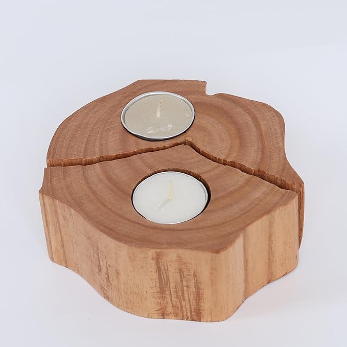 LABZIO Rustic Wooden Zig-Zag Candle Holder – Handcrafted Natural Wood Tea Light Holder Set, Unique Split Design for Table Centerpieces, Home Decor & Events