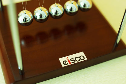 EISCO Newton's Cradle Desk Toy | Pendulum Balls Physics Experiment Set | Collision Ball | Wooden Base | Decor, Stress Relief & Educational Gift for Kids & Adults | 5 Steel Balls