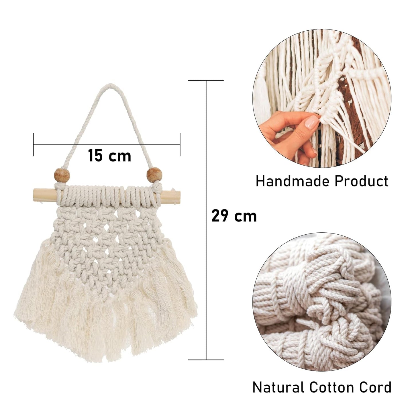 LABZIO Macrame Wall Hanging Set of 2 | Boho-Chic Woven Tapestry for Home Decor | Rustic Cotton Rope Art with Wooden Beads and Bamboo Stick | Perfect for Living Room, Bedroom