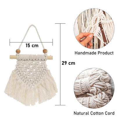 LABZIO Macrame Wall Hanging Set of 2 | Boho-Chic Woven Tapestry for Home Decor | Rustic Cotton Rope Art with Wooden Beads and Bamboo Stick | Perfect for Living Room, Bedroom