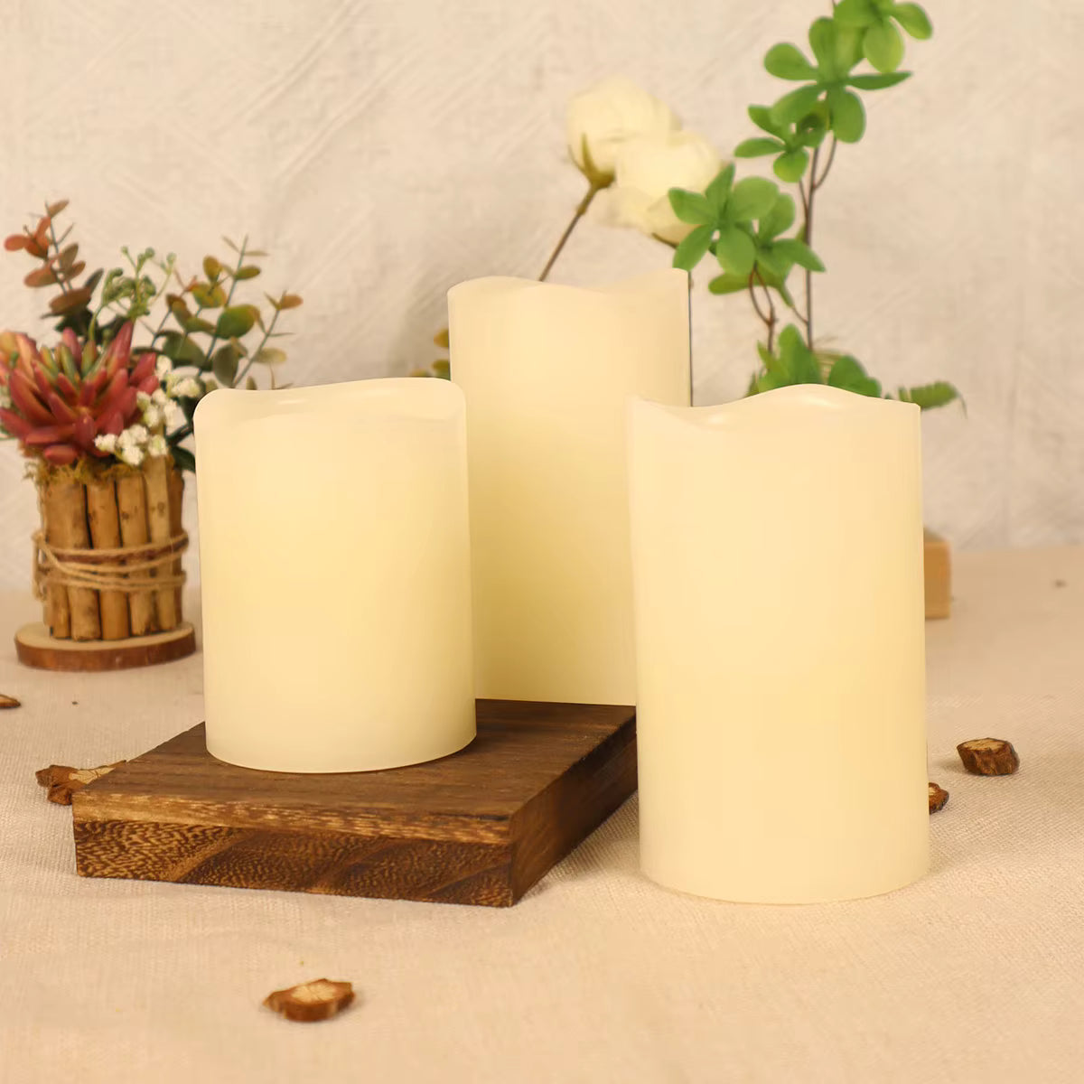 LABZIO Set of 3 Flameless LED Candles | Real Wax Look | Battery Operated | Flickering Moving Wick | 3 Sizes (4, 5, 6 Inch) | Unscented Pillar Candles for Home Decor