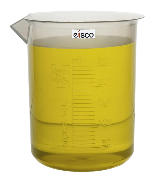 EISCO- Beaker, 250 ml, 10 ml Graduations, Made of Polypropylene, High Quality, Autoclavable, Good Chemical Resistance, With Tapered Spout, Pack of 12