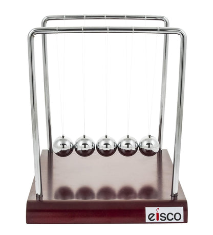 EISCO Newton's Cradle Desk Toy | Pendulum Balls Physics Experiment Set | Collision Ball | Wooden Base | Decor, Stress Relief & Educational Gift for Kids & Adults | 5 Steel Balls