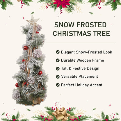 LABZIO Snow Frosted Christmas Tree - 57 CM Elegant Tabletop Decor with Pinecones, Red Berries, and Wooden Frame - Perfect for Holiday Tree Display in Home, Office, or Party