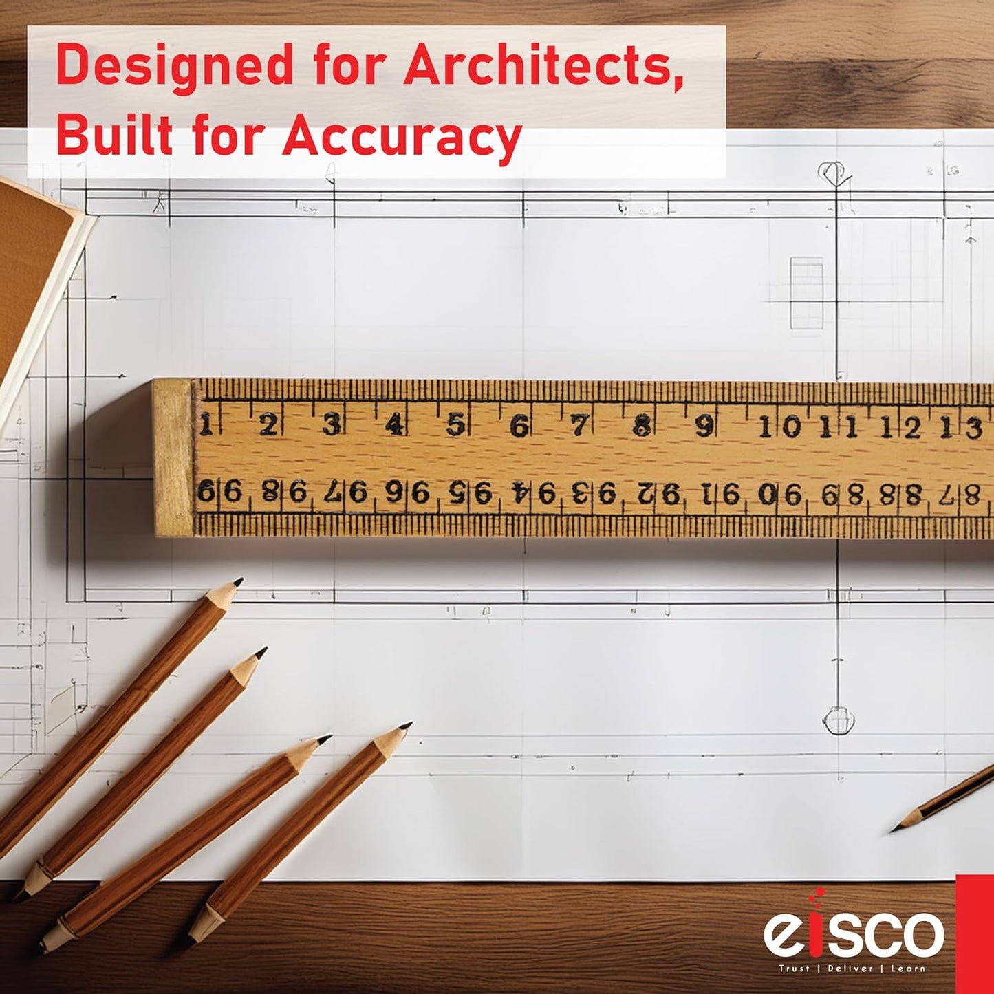 EISCO Premium One Meter (100cm) Wooden Scale(ruler) With Brass Ends For Strong Protected Edges, Horizontal Reading In Reverse On Each End, Pack of 2