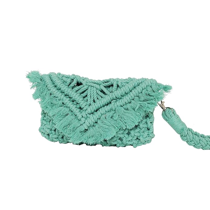 LABZIO Handcrafted Macrame Crossbody Bag with Fringe | Boho Chic 100% Cotton | Lightweight and Eco-Friendly