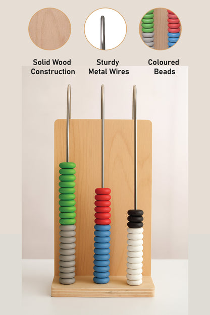 EISCO - Abacus, 3 U-Shaped Steel Wires, Wooden Frame, Arithmetic Learning and Calculation Tool for Students and Teachers