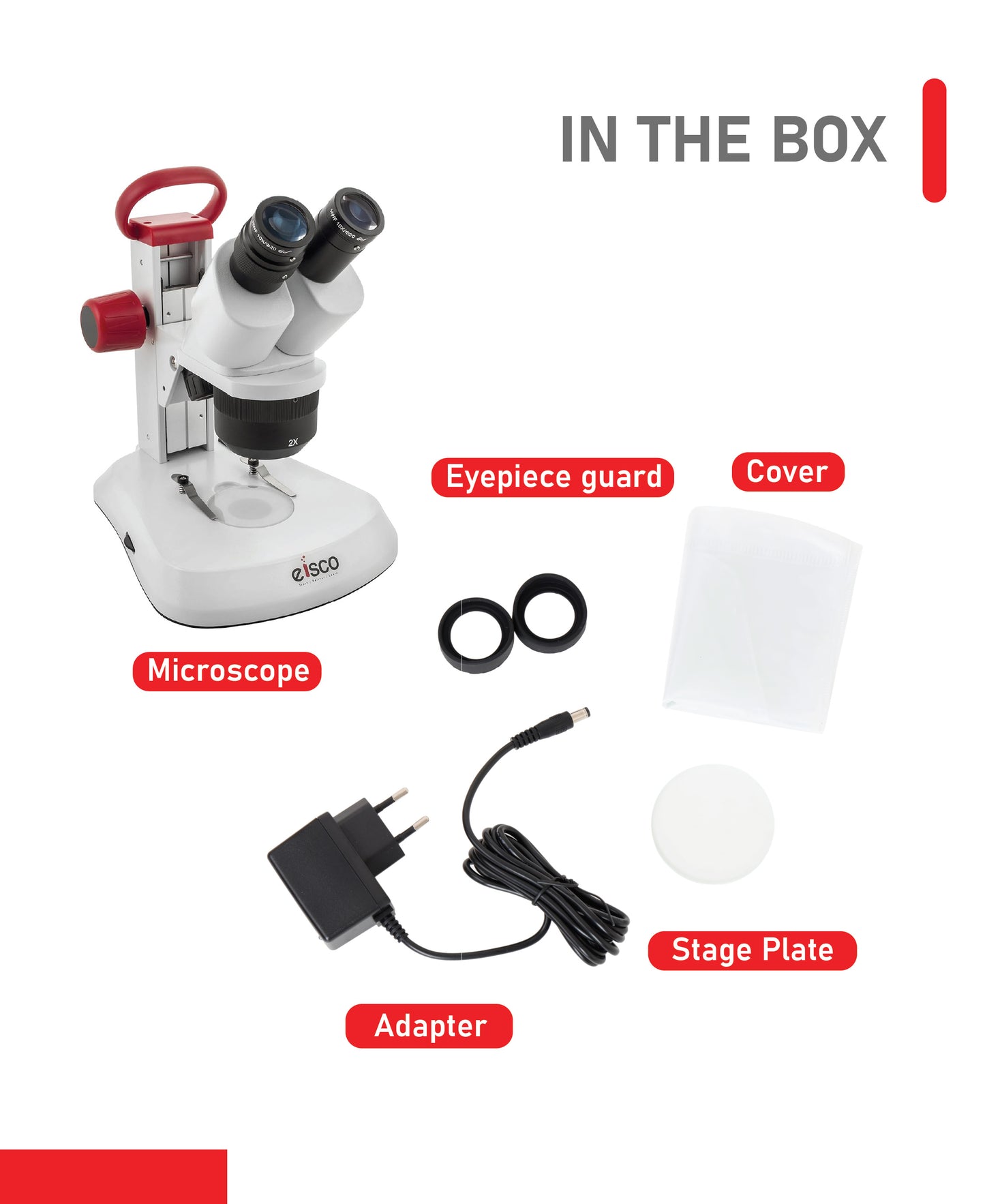 EISCO Premium Redline Stereo Binocular Microscope – Dual Magnification 10X/20X – Incident & Transmitted LED with Adjustable Illumination – Wide Field Eyepieces, Eyeshades, Durable Carry Handle