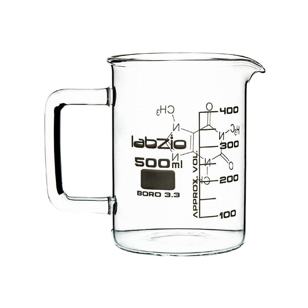 Hand Crafted Premium Beaker Mug with Handle, Perfect for Coffee, Cocktails, Mocktails, Beer, Made of Borosilicate Glass 3.3, 500 ml
