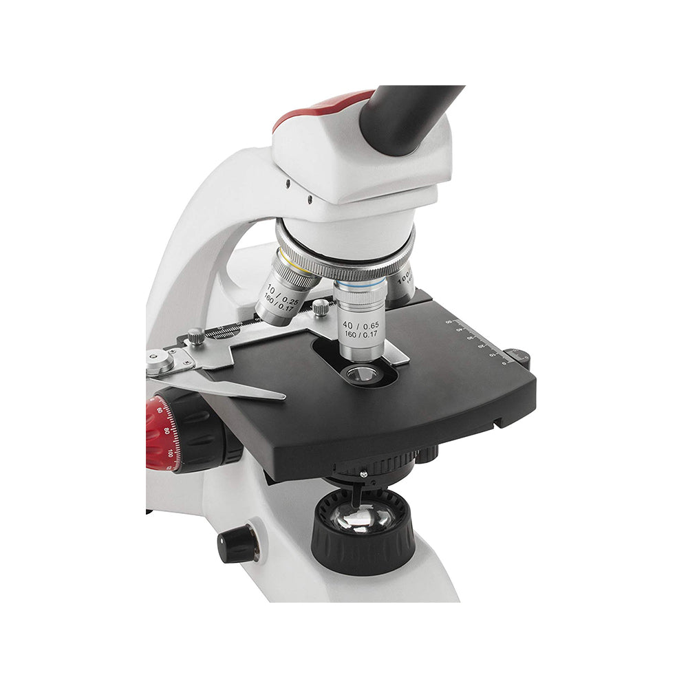 Premium Redline Range Monocular Microscope, WF 10X Eyepiece, 4X, 10X, 40X & 100X Objectives, 360° Rotatable Head, LED Illumination, Mechanical X-Y Axis Stage