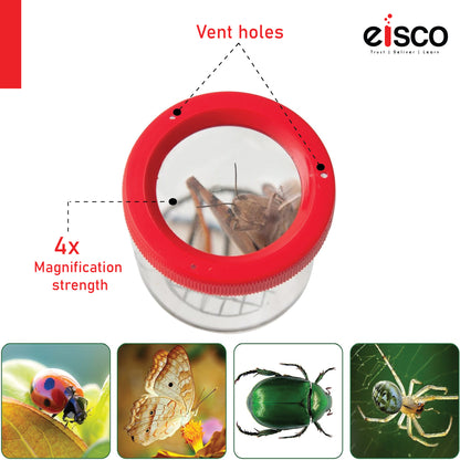 Eisco Bug Viewer Magnifier for Kids (Pack of 4) Insect Catcher Toy with Magnifying Lens, STEM Science Kit for Outdoor Exploration, Nature Discovery, Learning, Entomology & Camping Fun