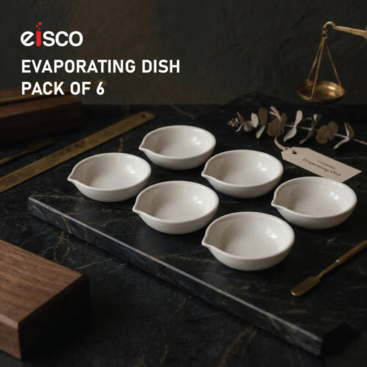 EISCO - Evaporating Dish, Made of Porcelain, Flat Form, with Spout, Glazed Inside & Outside, 35 ml Capacity, 70 mm Outer Dia.Pack of 6