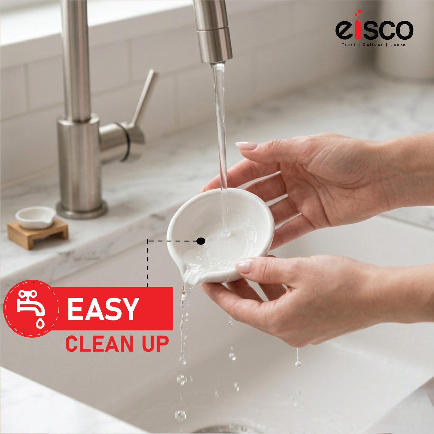 EISCO - Evaporating Dish, Made of Porcelain, Flat Form, with Spout, Glazed Inside & Outside, 35 ml Capacity, 70 mm Outer Dia.Pack of 6