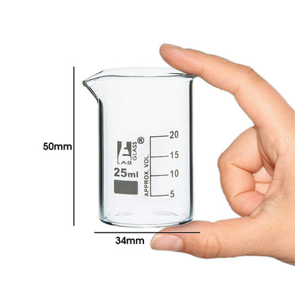 Beaker - 25 ml Low Form Borosilicate Glass 3.3 Graduated as per DIN 12231 ISO 3819 - Pack of 12