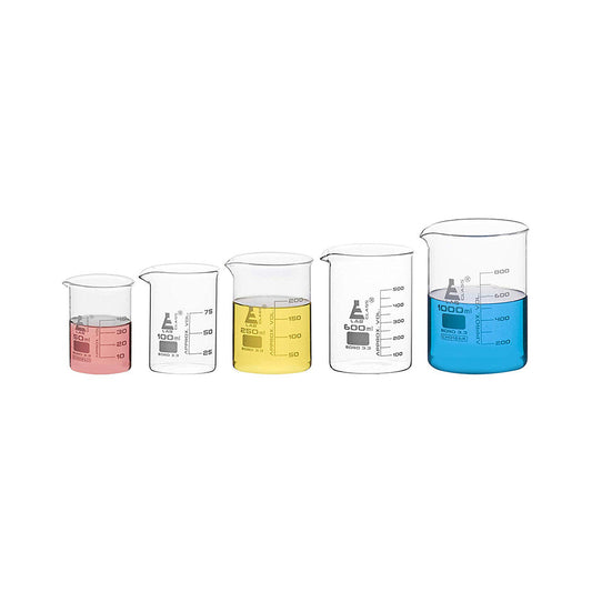 LabGlass by Set of 5 Beakers - 50 ml, 100 ml, 250 ml, 600 ml & 1000 ml Low Form, Borosilicate Glass 3.3, Graduated as per DIN 12231, ISO 3819