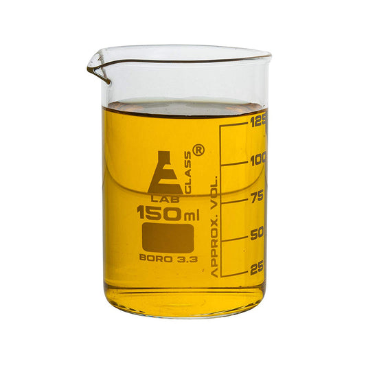 Beaker, 150 ml, Low Form, Borosilicate Glass, Graduated as Per DIN 12231, ISO 3819, Pack of 12