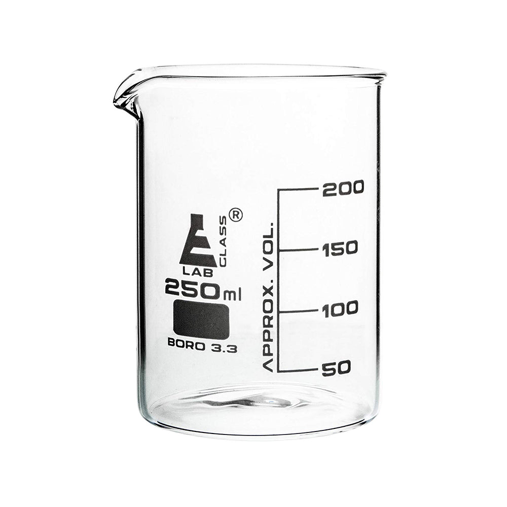 Beaker, 250 ml, Low Form, Borosilicate Glass, Graduated as Per DIN 12231, ISO 3819, Pack of 12