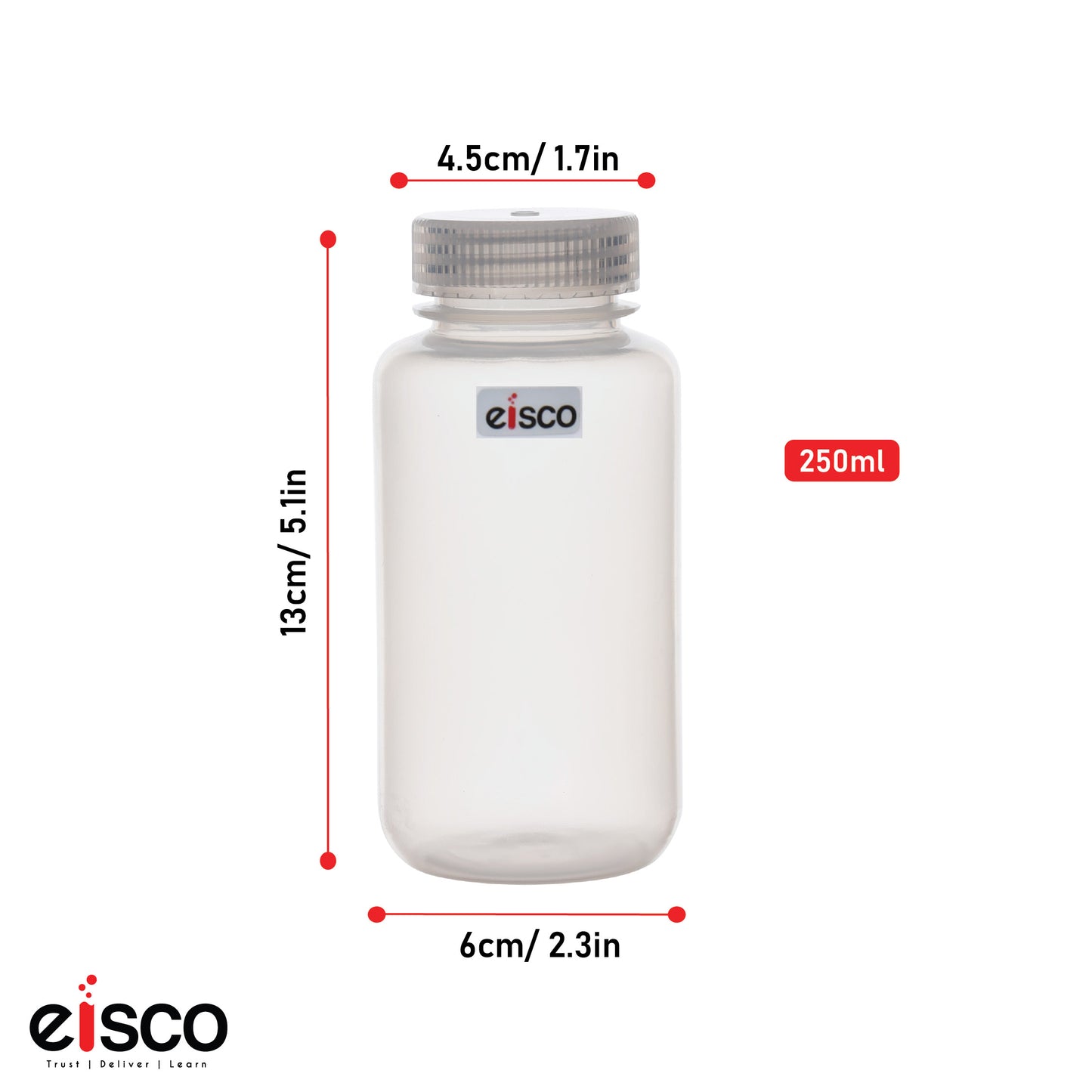 Polypropylene Reagent Bottle, 250 ml, Wide Neck, Autoclavable, Leak Proof, Pack of 10