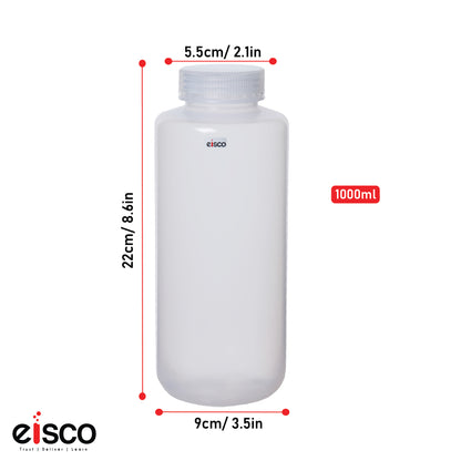 Polypropylene Reagent Bottle, 1000 ml, Wide Neck, Autoclavable, Leak Proof, Pack of 5