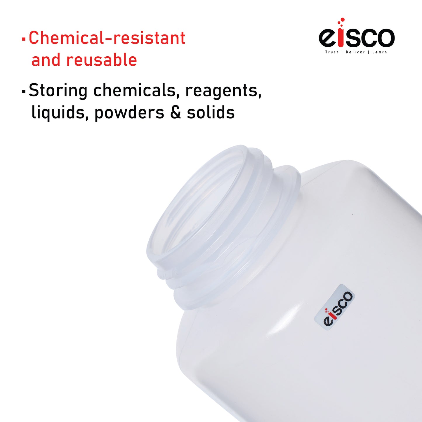 Polypropylene Reagent Bottle, 1000 ml, Wide Neck, Autoclavable, Leak Proof, Pack of 5