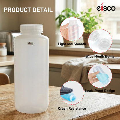 Polypropylene Reagent Bottle, 1000 ml, Wide Neck, Autoclavable, Leak Proof, Pack of 5