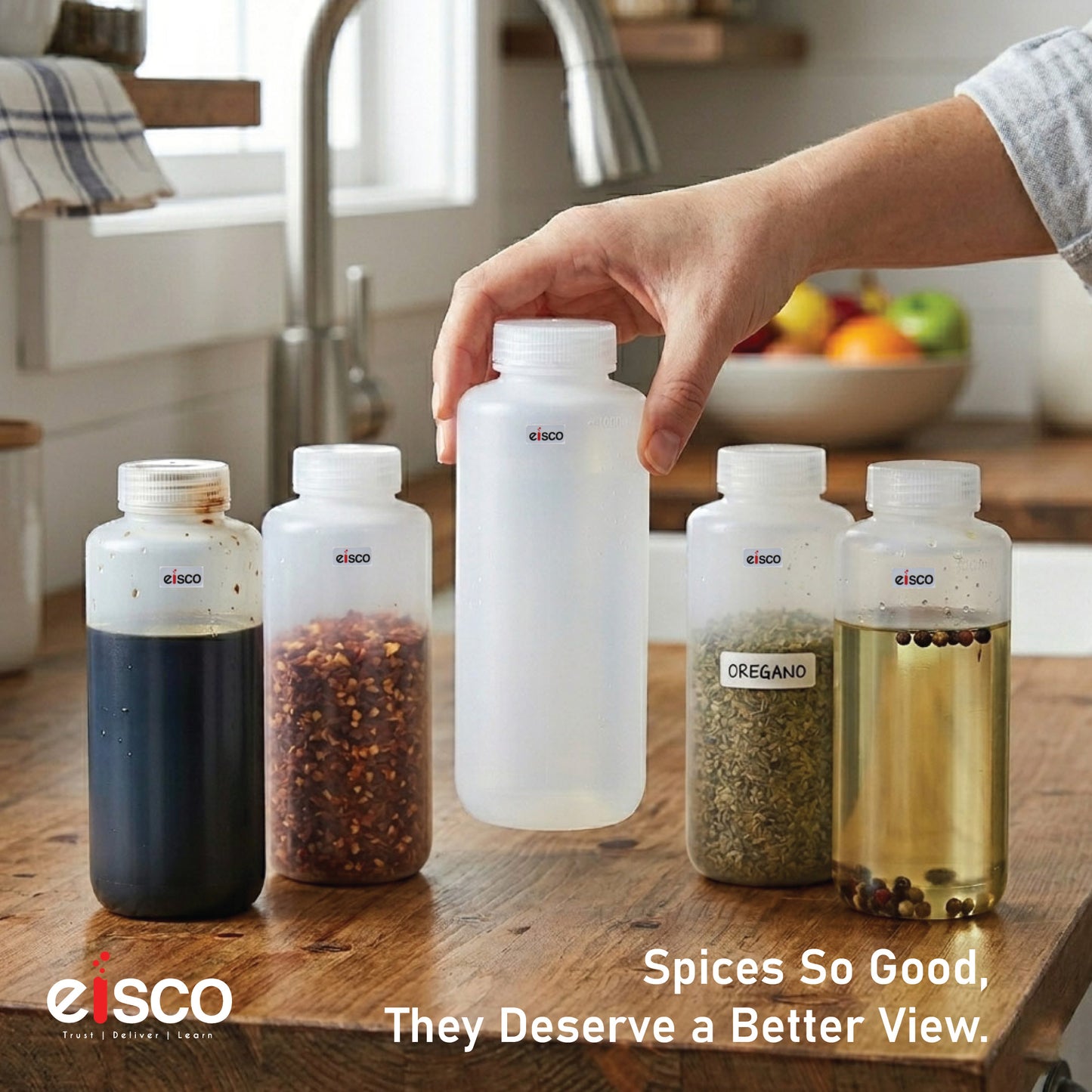 Polypropylene Reagent Bottle, 1000 ml, Wide Neck, Autoclavable, Leak Proof, Pack of 5