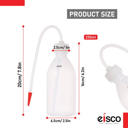 Eisco ( Pack of 6 x 250ml Polyethylene Wash Bottles – Unbreakable, Leakproof Lab Bottles with Flexible Delivery Tube | Chemical Resistant | Easy Squeeze Bottles for Laboratory Use
