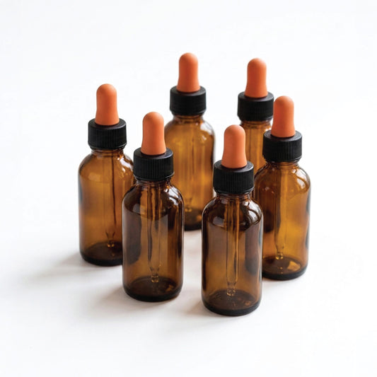 Amber Glass Bottle with Glass Dropper Dispenser, Used for Lab Chemicals, Perfumes, Colognes, Extracts, 60 ml, Pack of 6