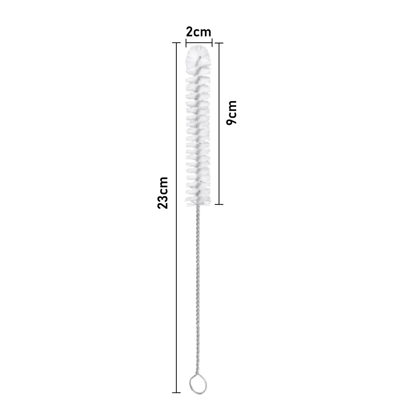 Nylon Test Tube Brush, 230 mm Total Length, 90 mm Brush Length, 20 mm Brush Diameter, Pack of 10