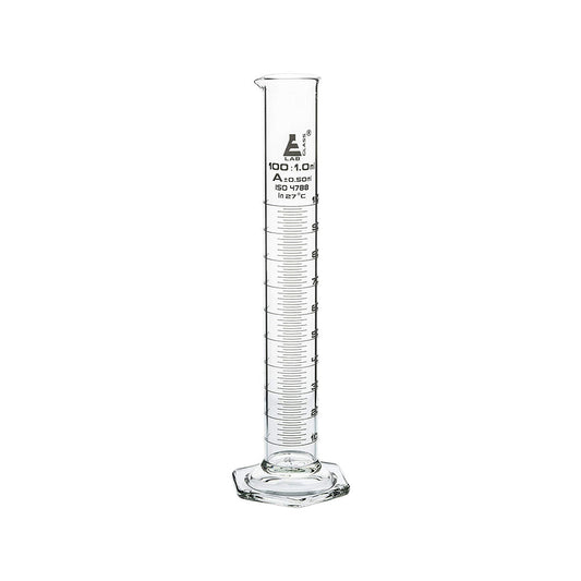 Measuring Cylinder, NABL Certified, Hexagonal Base, Class-A, 100 ml, Highest Accuracy with Calibration Certificate, Calibrated in 27 Degrees