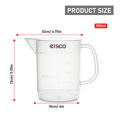 Beaker with Handle and Spout (Measuring Jug), 500 ml, Short Form, Made of Polypropylene, Graduated, Autoclavable, Good Chemical Resistance