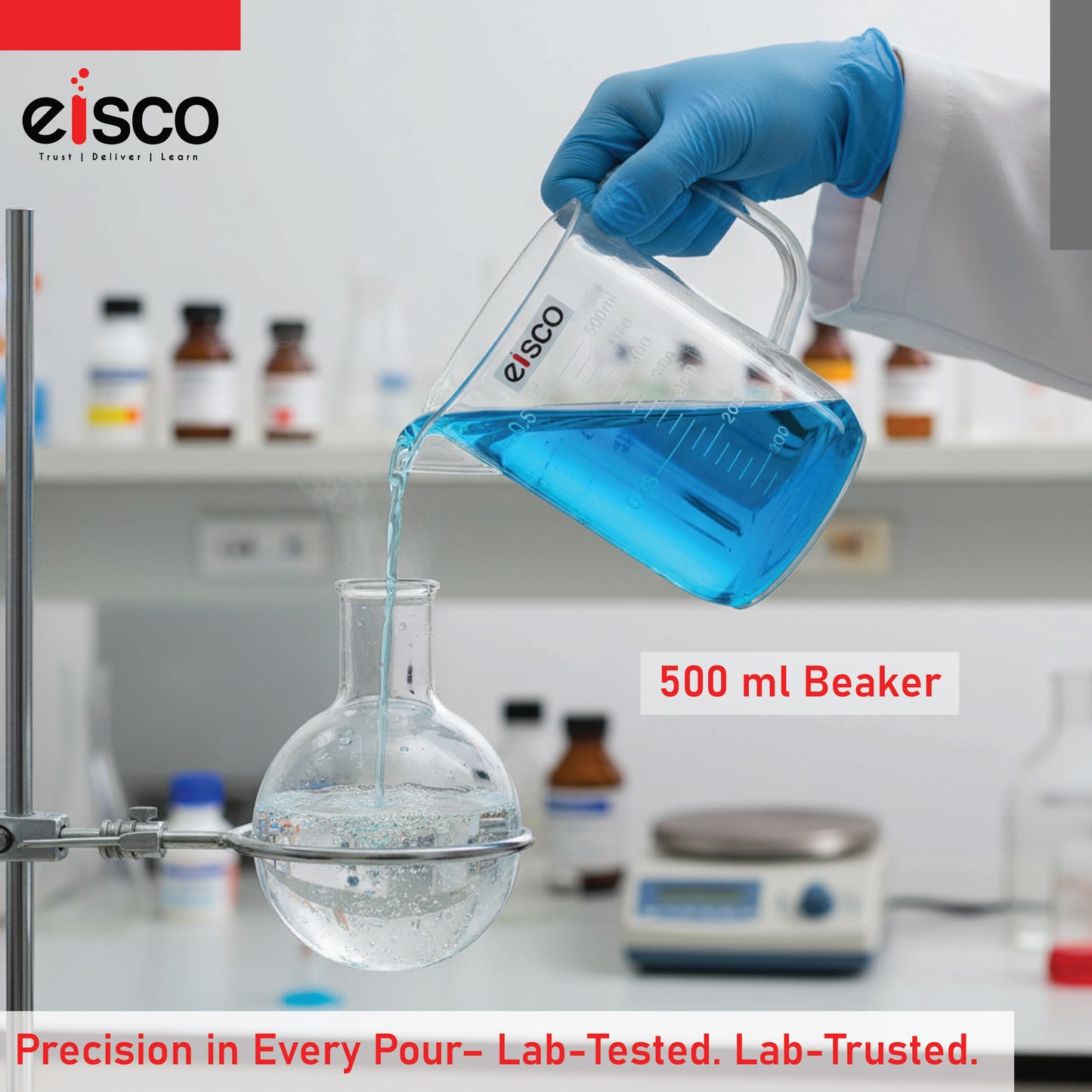 Beaker with Handle and Spout (Measuring Jug), 500 ml, Short Form, Made of Polypropylene, Graduated, Autoclavable, Good Chemical Resistance