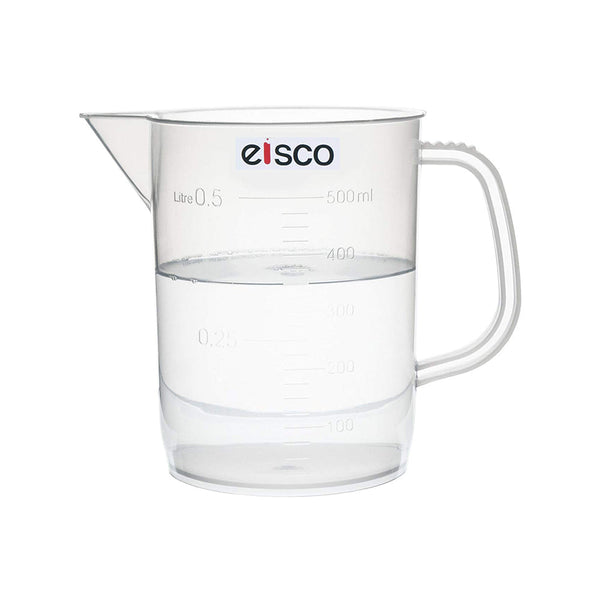Beaker with Handle and Spout (Measuring Jug), 500 ml, Short Form, Made of Polypropylene, Graduated, Autoclavable, Good Chemical Resistance