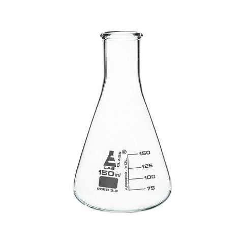 150 ml Conical Flask, Erlenmeyer, Narrow Neck, 3.3 Borosilicate Glass, Pack of 12