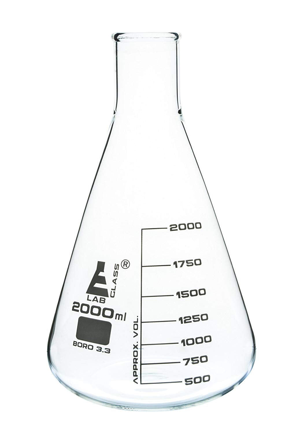 2000ml Erlenmeyer Conical Flask, Narrow Neck, Graduated Borosilicate Glass 3.3 Lab Glassware