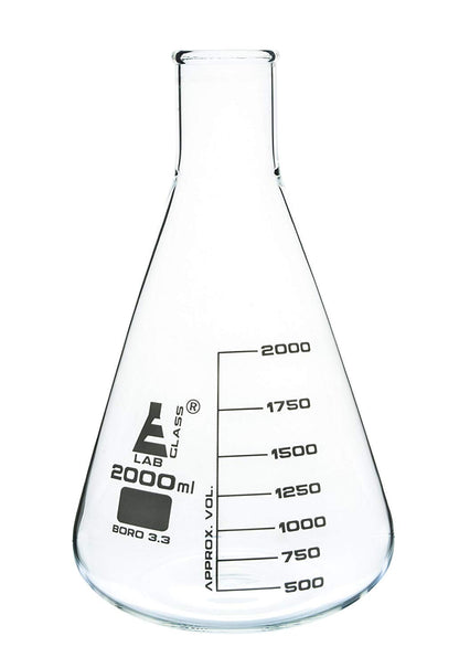 2000ml Erlenmeyer Conical Flask, Narrow Neck, Graduated Borosilicate Glass 3.3 Lab Glassware