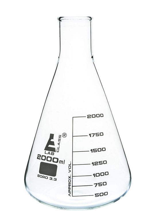 2000ml Erlenmeyer Conical Flask, Narrow Neck, Graduated Borosilicate Glass 3.3 Lab Glassware