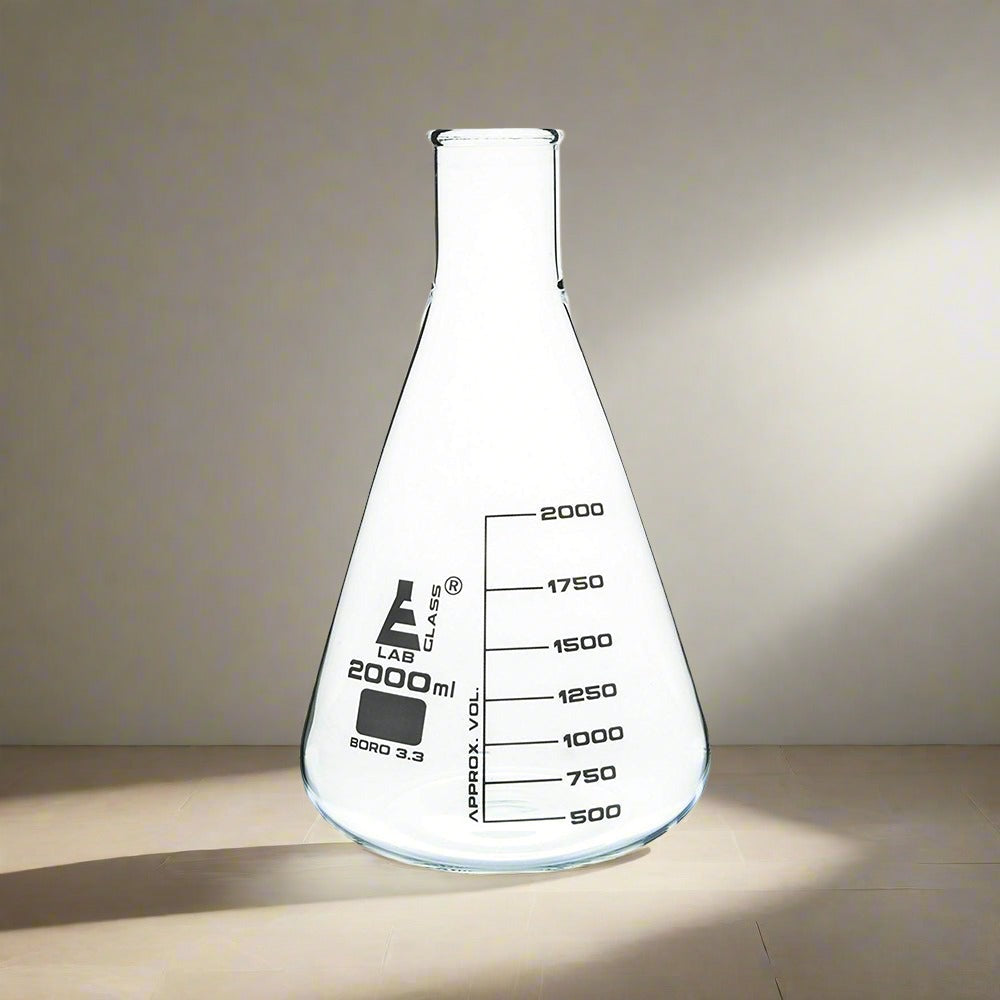 2000 ml Conical Flask, Erlenmeyer, Narrow Neck, 3.3 Borosilicate Glass