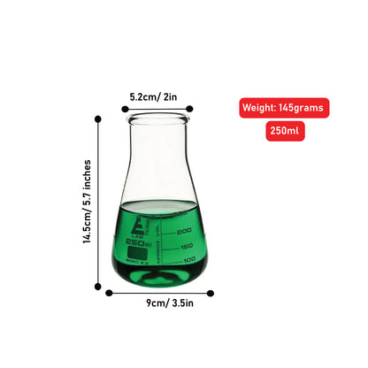 250 ml Conical Flask, Erlenmeyer, Wide Neck, 3.3 Borosilicate Glass, Pack of 12