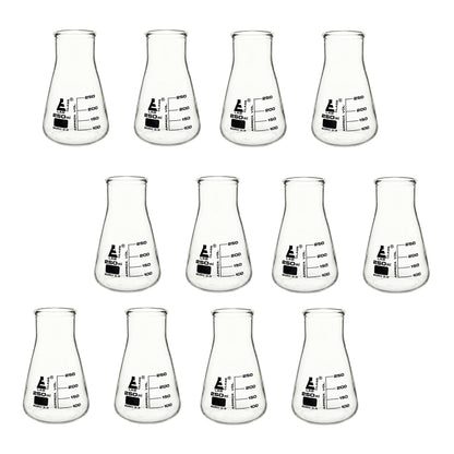250 ml Conical Flask, Erlenmeyer, Wide Neck, 3.3 Borosilicate Glass, Pack of 12