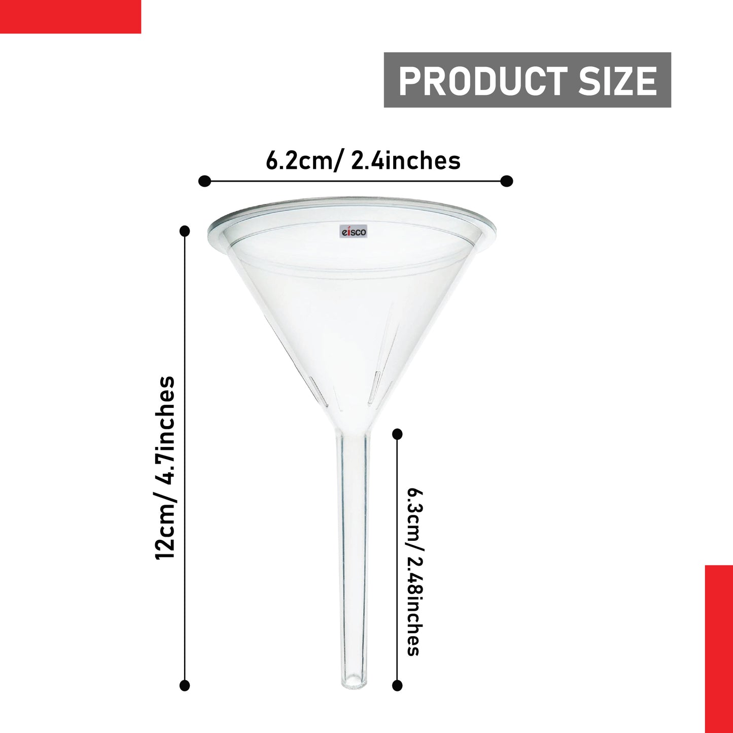 EISCO Plastic Filter Funnel – 62mm Diameter, 62mm Stem, Polyethylene (Pack of 10) Lab Filtration Funnel for Chemistry, Science Experiments, Liquid Transfer, Oil, Acids, Solvents, Industrial & Home Use