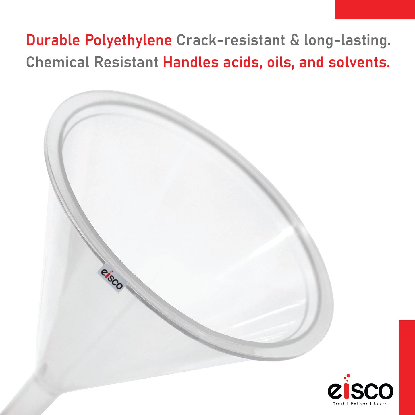 EISCO Plastic Filter Funnel – 62mm Diameter, 62mm Stem, Polyethylene (Pack of 10) Lab Filtration Funnel for Chemistry, Science Experiments, Liquid Transfer, Oil, Acids, Solvents, Industrial & Home Use