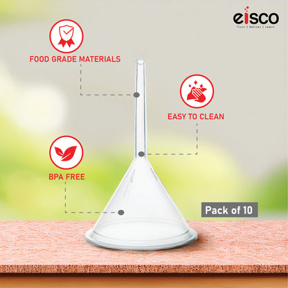EISCO Plastic Filter Funnel – 62mm Diameter, 62mm Stem, Polyethylene (Pack of 10) Lab Filtration Funnel for Chemistry, Science Experiments, Liquid Transfer, Oil, Acids, Solvents, Industrial & Home Use