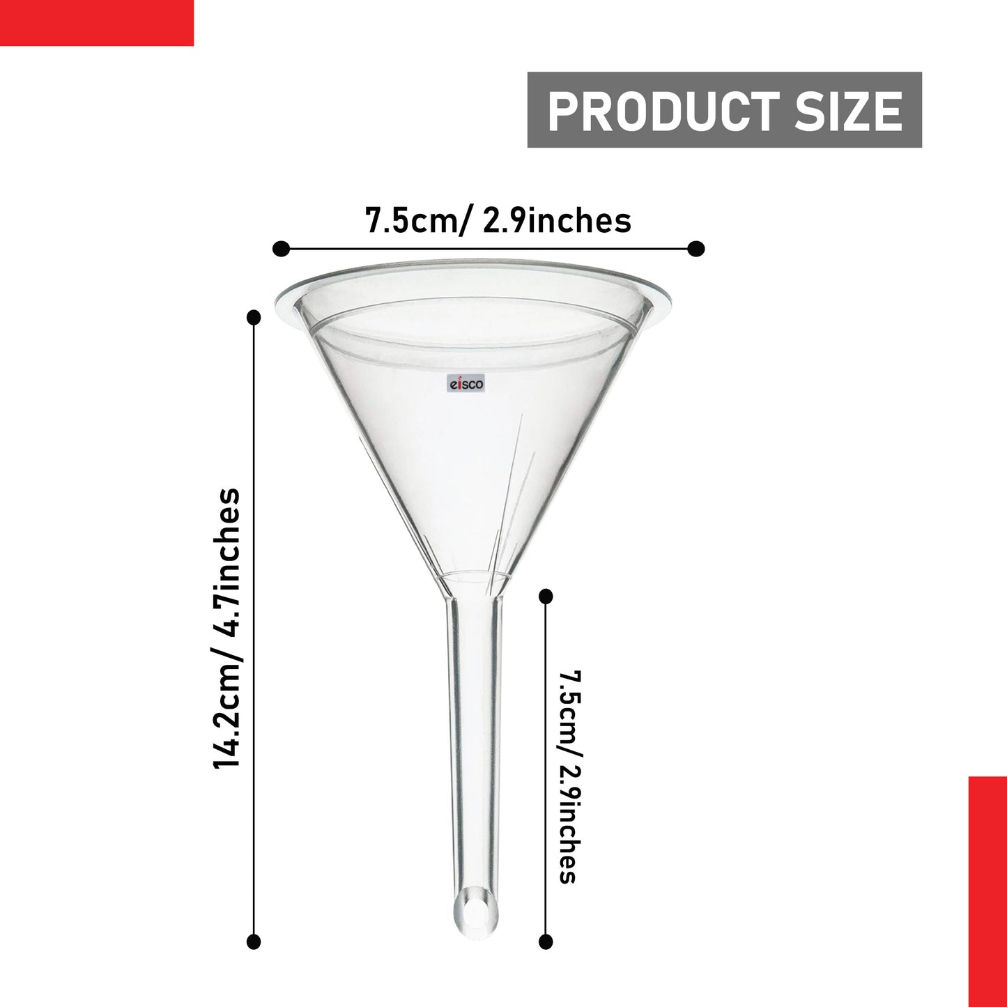 EISCO Plastic Filter Funnel – 75mm Diameter, 76mm Stem, Polyethylene (Pack of 10) Chemical-Resistant Lab Funnel for Filtration, Laboratory, Scientific Research, Oil, Acids, Solvents, Water, Home & Industrial Use