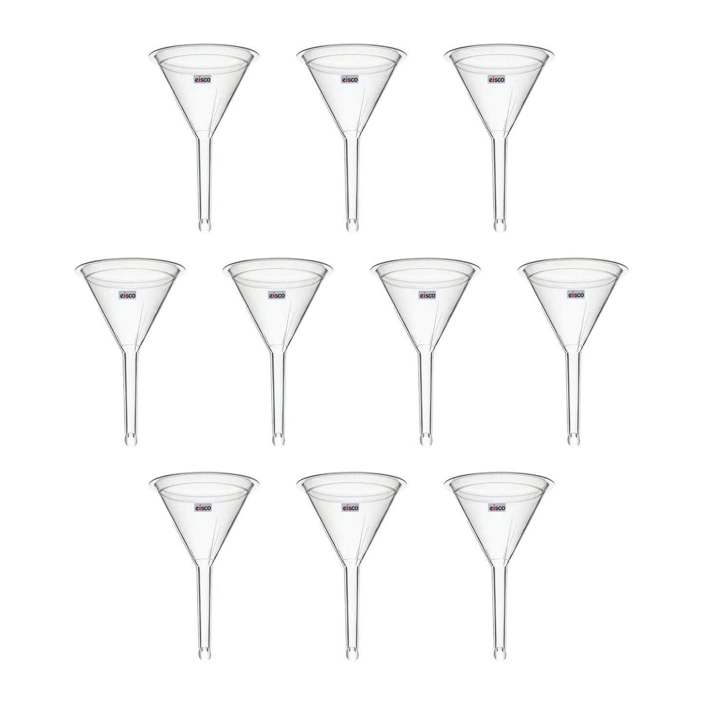 EISCO Plastic Filter Funnel – 75mm Diameter, 76mm Stem, Polyethylene (Pack of 10) Chemical-Resistant Lab Funnel for Filtration, Laboratory, Scientific Research, Oil, Acids, Solvents, Water, Home & Industrial Use
